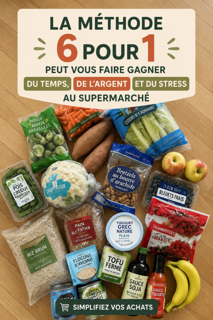 Femme faisant ses courses au supermarché avec une méthode pratique pour économiser.
