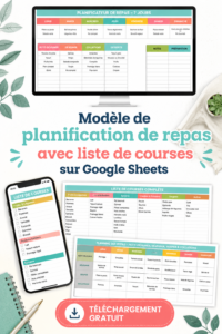 Modèle gratuit de planification des repas sur Google Sheets avec un design chaleureux.