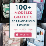 Modèles de rangement pour tissus à coudre, avec plusieurs exemples colorés.
