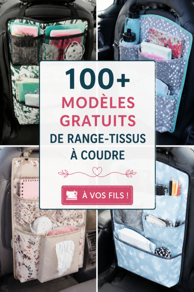 Modèles de rangement pour tissus à coudre, avec plusieurs exemples colorés.
