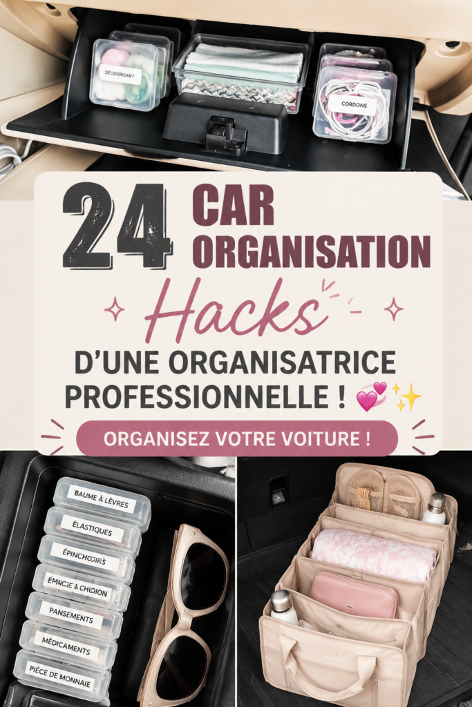 Coffre de voiture bien organisé avec des accessoires de rangement pratiques.