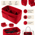 Un sac à main avec un organisateur coloré à l'intérieur, montrant un rangement élégant et pratique.