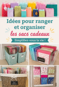 Espace de rangement organisé pour sacs à cadeaux dans un intérieur chaleureux et pratique