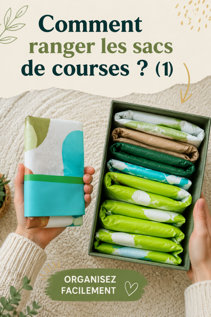 Organisateur de sacs de courses dans une cuisine ordonnée.