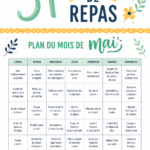 Image d'un plan de repas mensuel avec des recettes variées pour la famille
