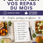 Femme souriante en train de planifier ses repas mensuels sur une table
