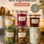 Ingrédients frais préparés pour la cuisine sur un plan de travail.
