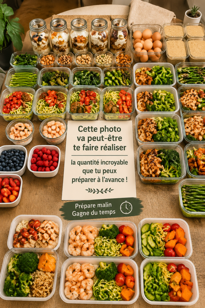 Femme préparant des repas sains pour toute la semaine en cuisine