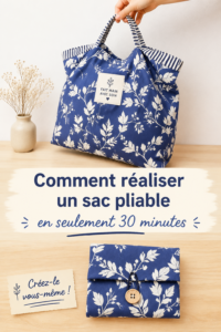 Sac de courses pliable en tissu coloré posé sur une table.
