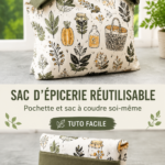 Sac de courses réutilisable en toile fabriqué à la main.