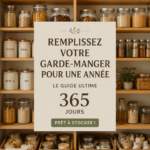 Garde-manger bien organisé avec des étagères pleines de bocaux et d'aliments variés