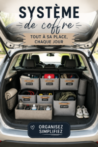 Système de rangement organisé dans le coffre d'une voiture familiale