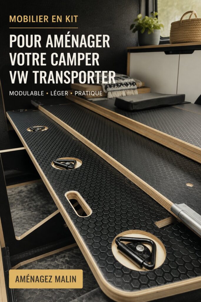 Aménagement intérieur d'un van avec des meubles en kit organisés