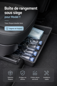 Boîte de rangement pratique sous le siège d'une voiture Model Y