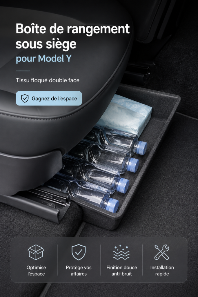 Boîte de rangement pratique sous le siège d'une voiture Model Y