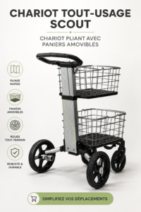 Chariot de rangement pliant dans une cuisine moderne, idéal pour l'organisation