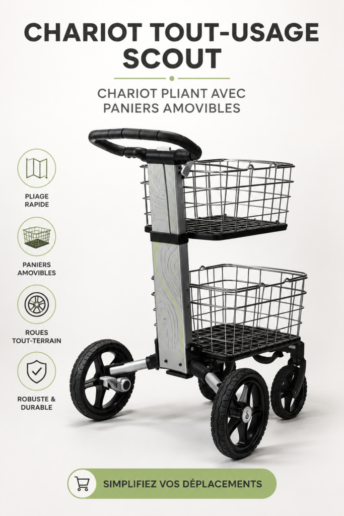 Chariot de rangement pliant dans une cuisine moderne, idéal pour l'organisation