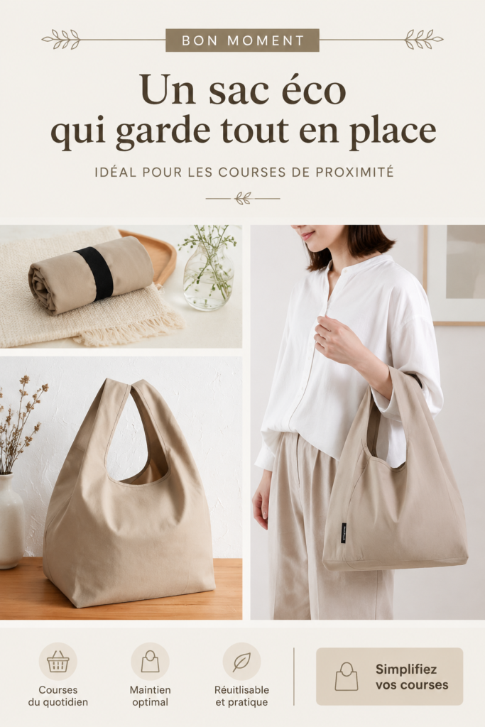 Éco-bag pratique et stylé utilisé pour aller faire des courses, offrant une solution de rangement optimale.