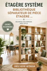Étagère moderne servant de séparateur de pièce dans un intérieur accueillant