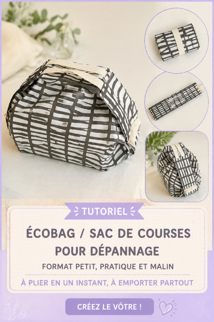 Éco-bag DIY plié sur une table avec différents tissus