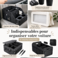 Accessoires de rangement pour voiture, comprenant des organizers et des sacs pratiques.