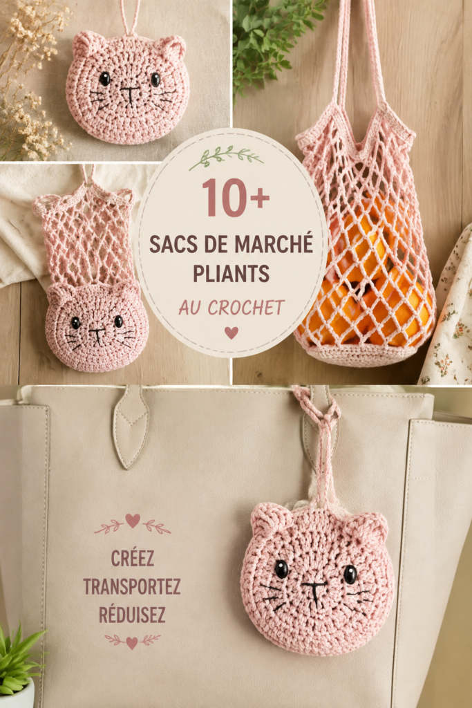 Modèles de sacs de marché en crochet colorés
