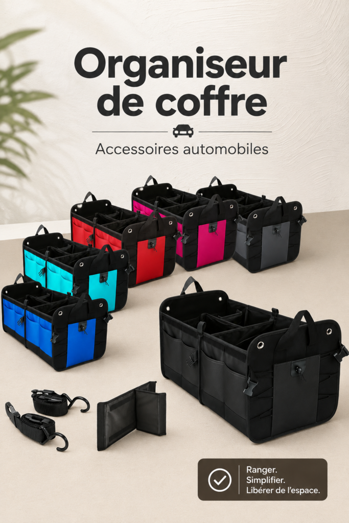 Organisateur de coffre élégant et pratique pour une voiture bien rangée.