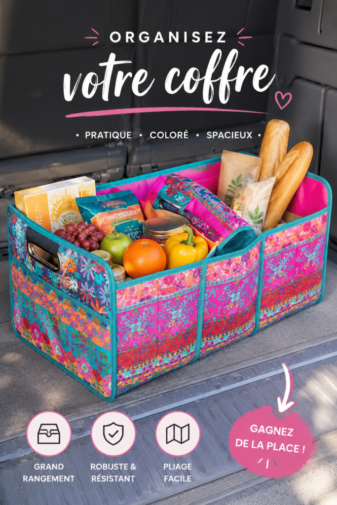 Organisateur de coffre de voiture avec motif floral, rangement pratique