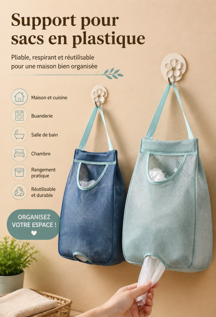 Support de sacs pratique pour la cuisine et la salle de bain, facilitant l'organisation.