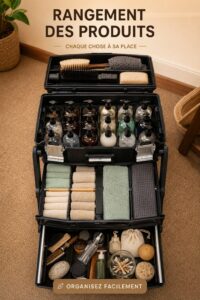 Une belle station de produits organisée avec des accessoires de rangement pratiques.