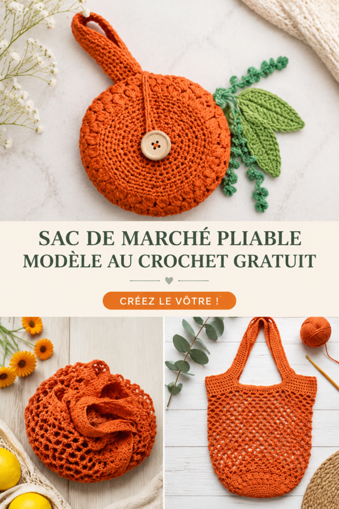 Sac de marché pliable au crochet, idéal pour le rangement.