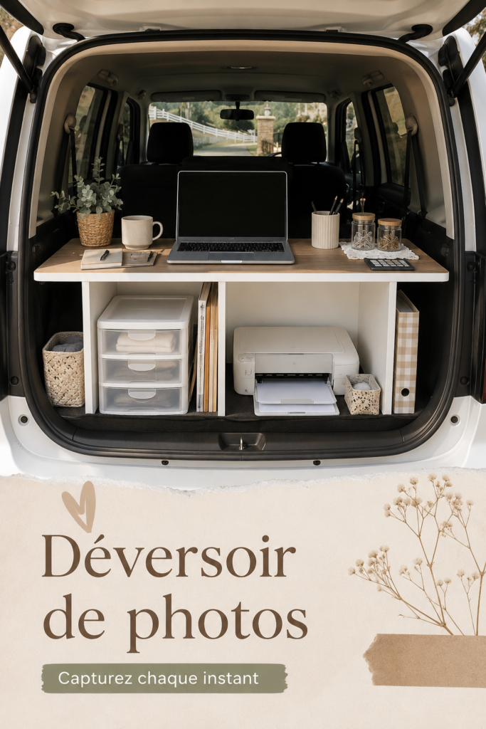 Espace de rangement pratique et organisé avec des accessoires stylés.