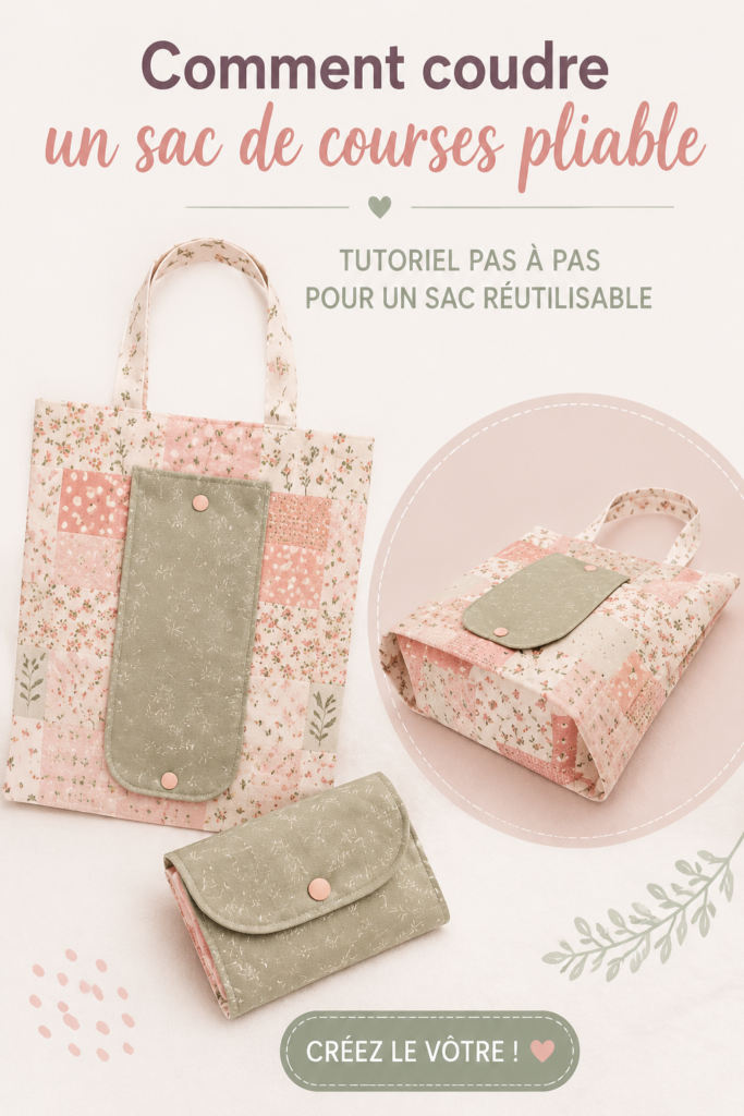 Sac de courses pliable en tissu coloré sur une table, montrant sa fonctionnalité réutilisable.