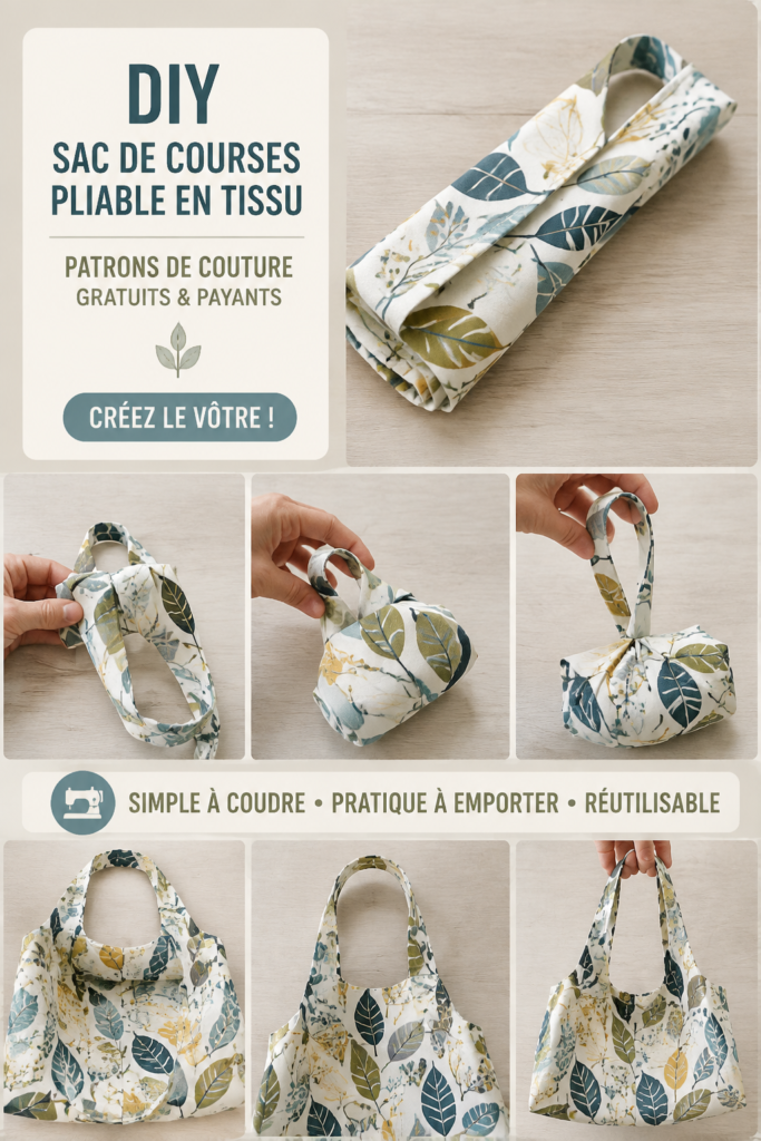 Sac de courses pliable en tissu coloré sur une table
