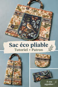 Un sac écologique pliable en tissu coloré, prêt à être utilisé pour les courses.