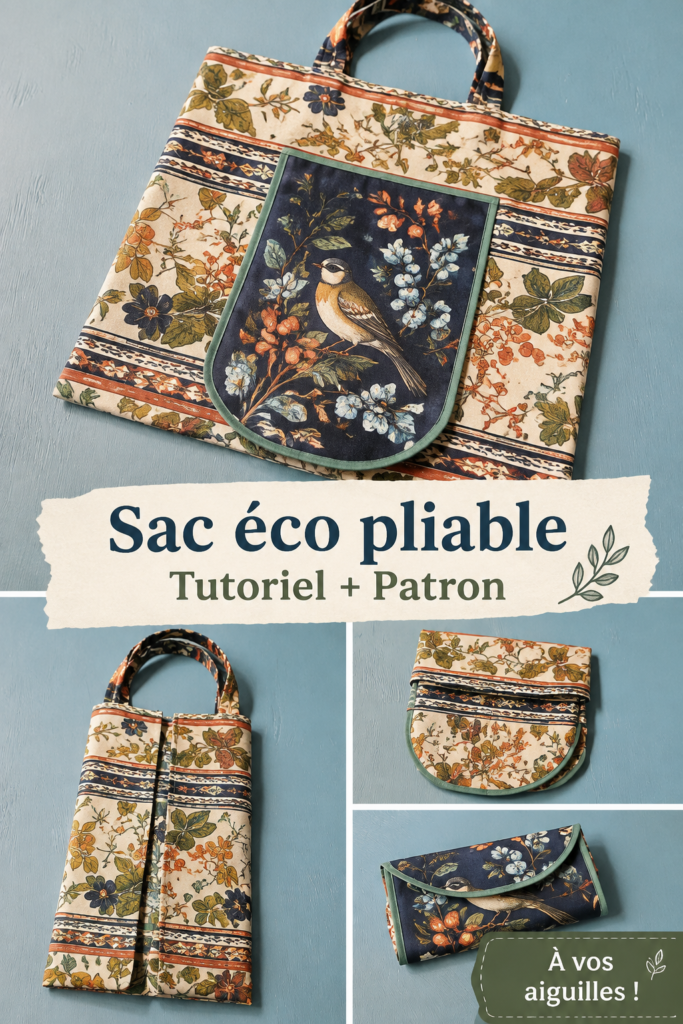 Un sac écologique pliable en tissu coloré, prêt à être utilisé pour les courses.