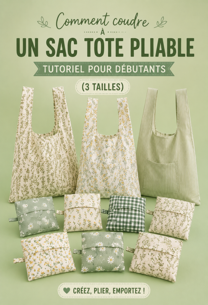 Sac fourre-tout pliable en tissu coloré sur une table.