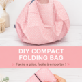 Sac pliant compact et coloré sur une table en bois, prêt à être utilisé.