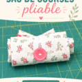 Un sac pliant coloré posé sur une table en bois, pratique pour le rangement.