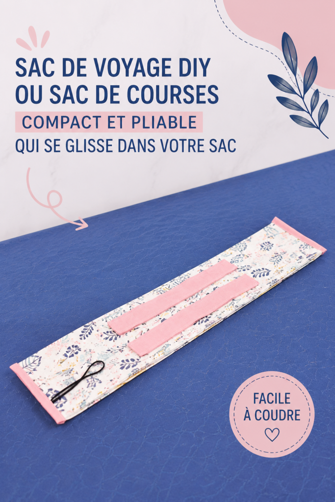 Photo d'un sac de voyage pliable posé sur une table en couture, prêt à être utilisé.