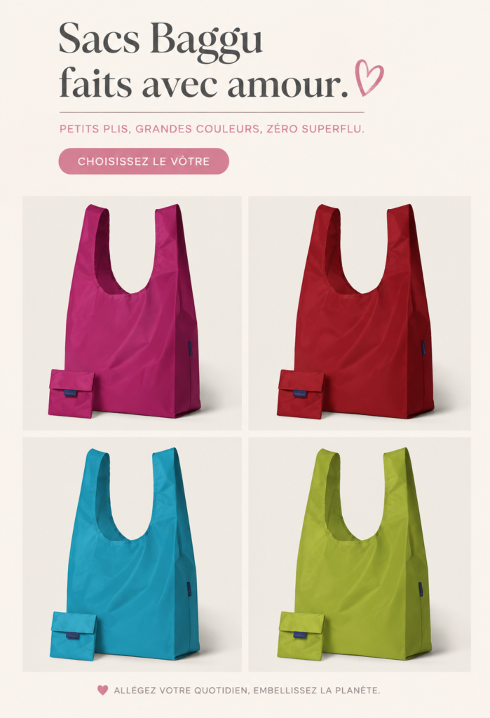 Un sac Baggu coloré sur un fond clair, parfait pour le rangement et la mode.