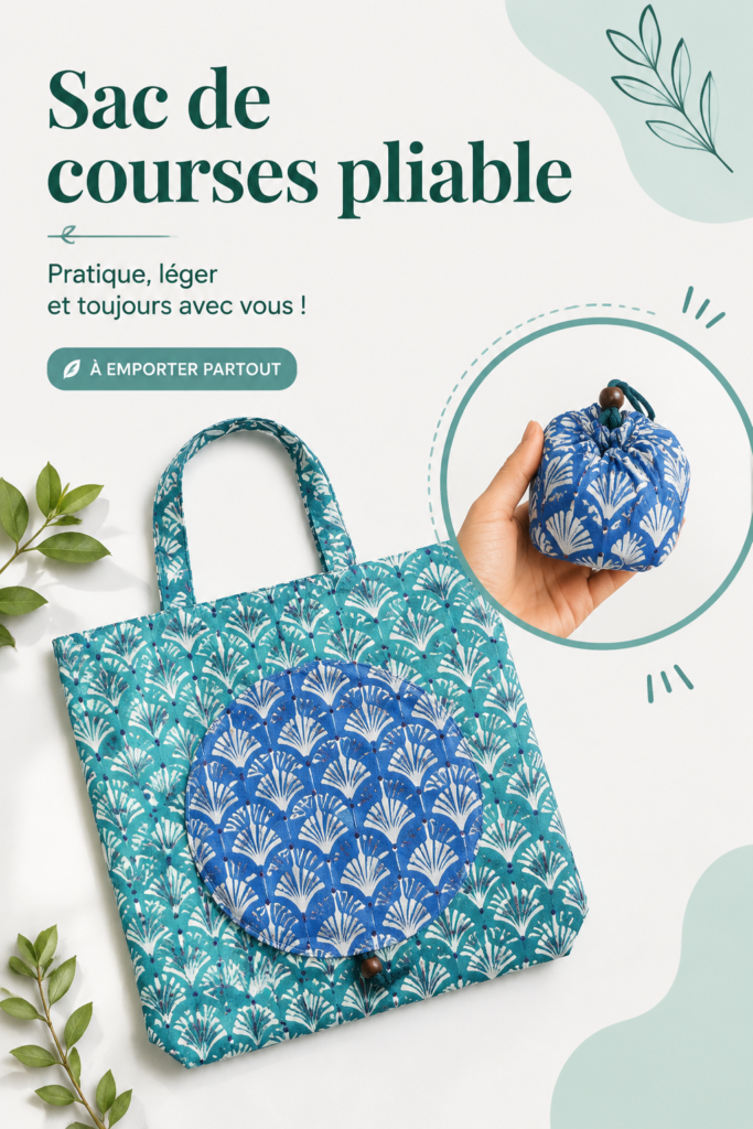 Un ensemble de sacs de courses pliables colorés sur une table en bois.