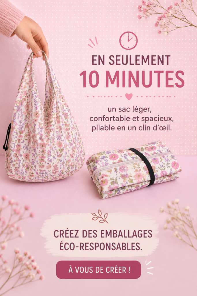 Sac pliable écologique coloré posé sur une table