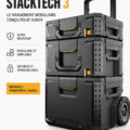 Système de rangement modulable ToughBuilt StackTech dans un garage bien organisé.