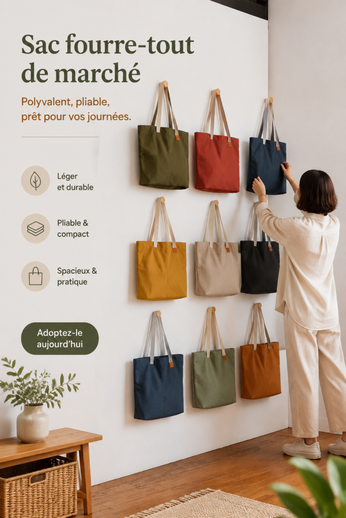 Tote bag élégant et pratique, en tissu, parfait pour les courses et sorties.