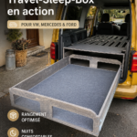 Une Travel-Sleep-Box bien organisée dans un véhicule