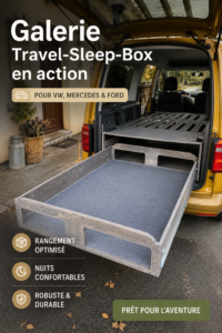 Une Travel-Sleep-Box bien organisée dans un véhicule