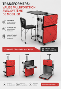Valise multifonctionnelle transformée en meuble pratique dans un salon