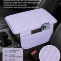Couvre-console de voiture en cuir, avec poches de rangement, couleur violet.