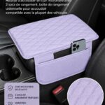 Couvre-console de voiture en cuir, avec poches de rangement, couleur violet.